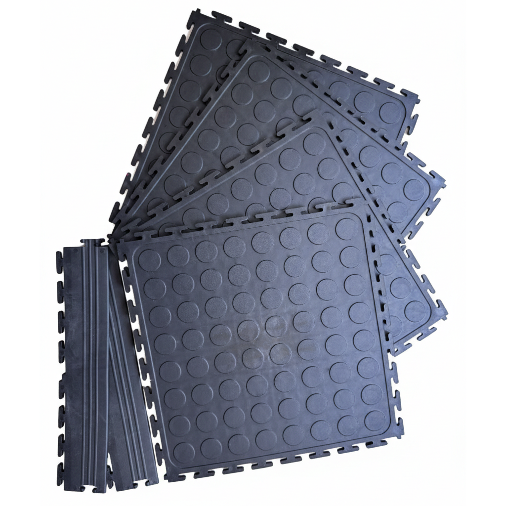 Black interlocking PVC floor tiles